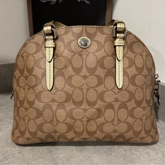 Coach Peyton Signature Cora Domed Satchel Handbag 24606 Gold/Brown! GUC!! - Picture 2 of 12